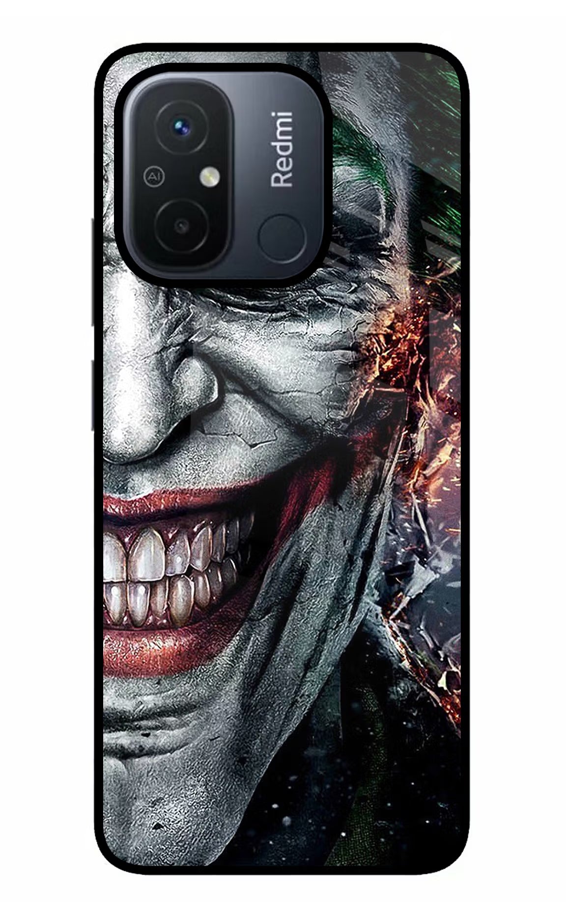 Joker Cam Redmi 12C Glass Case Back Cover by Casekaro