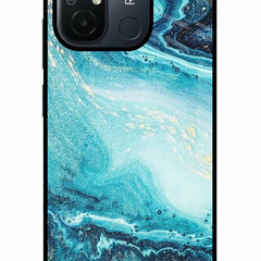 Blue Glitter Marble Redmi 12C Glass Case