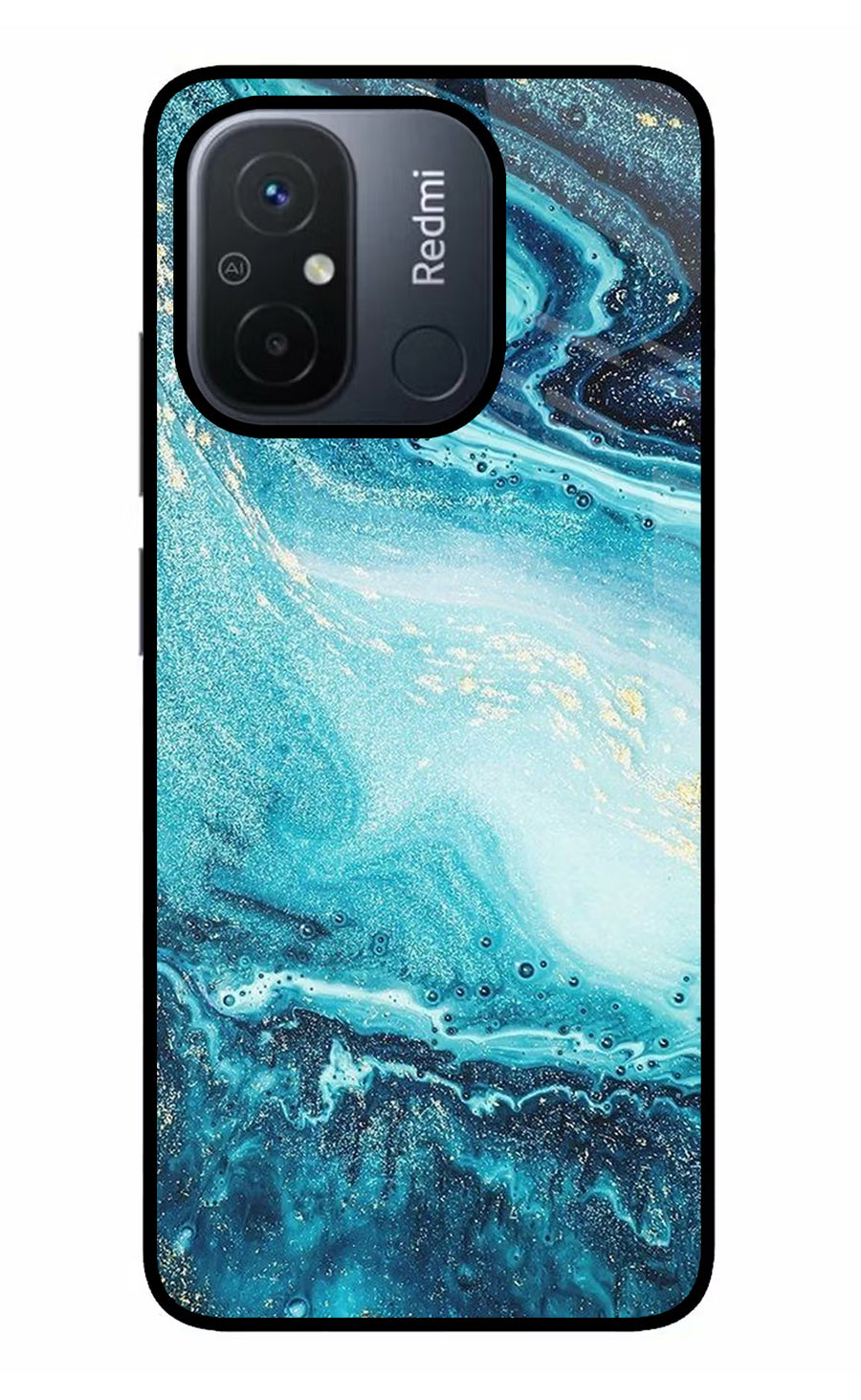 Blue Glitter Marble Redmi 12C Back Cover, Glass case