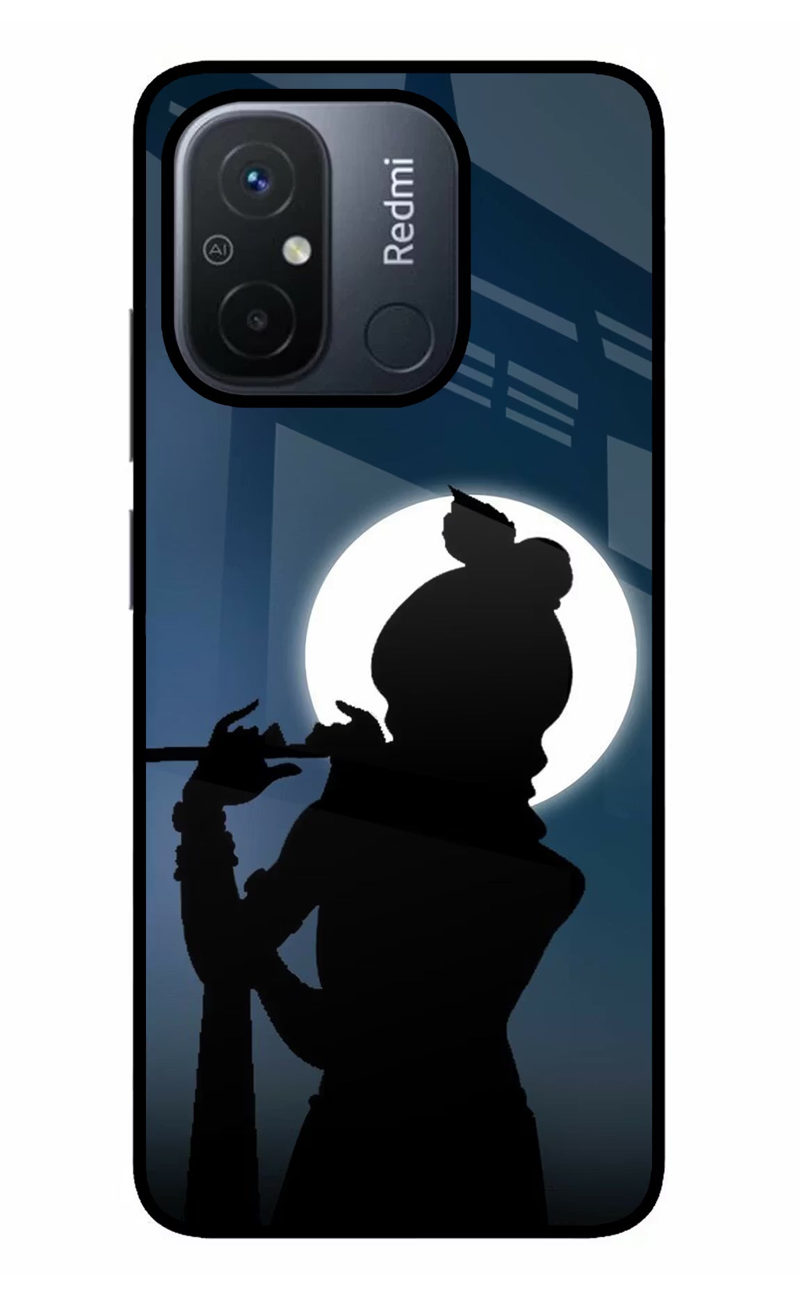 Shri Krishna Silhouette Redmi 12C Glass Case Back Cover by Casekaro