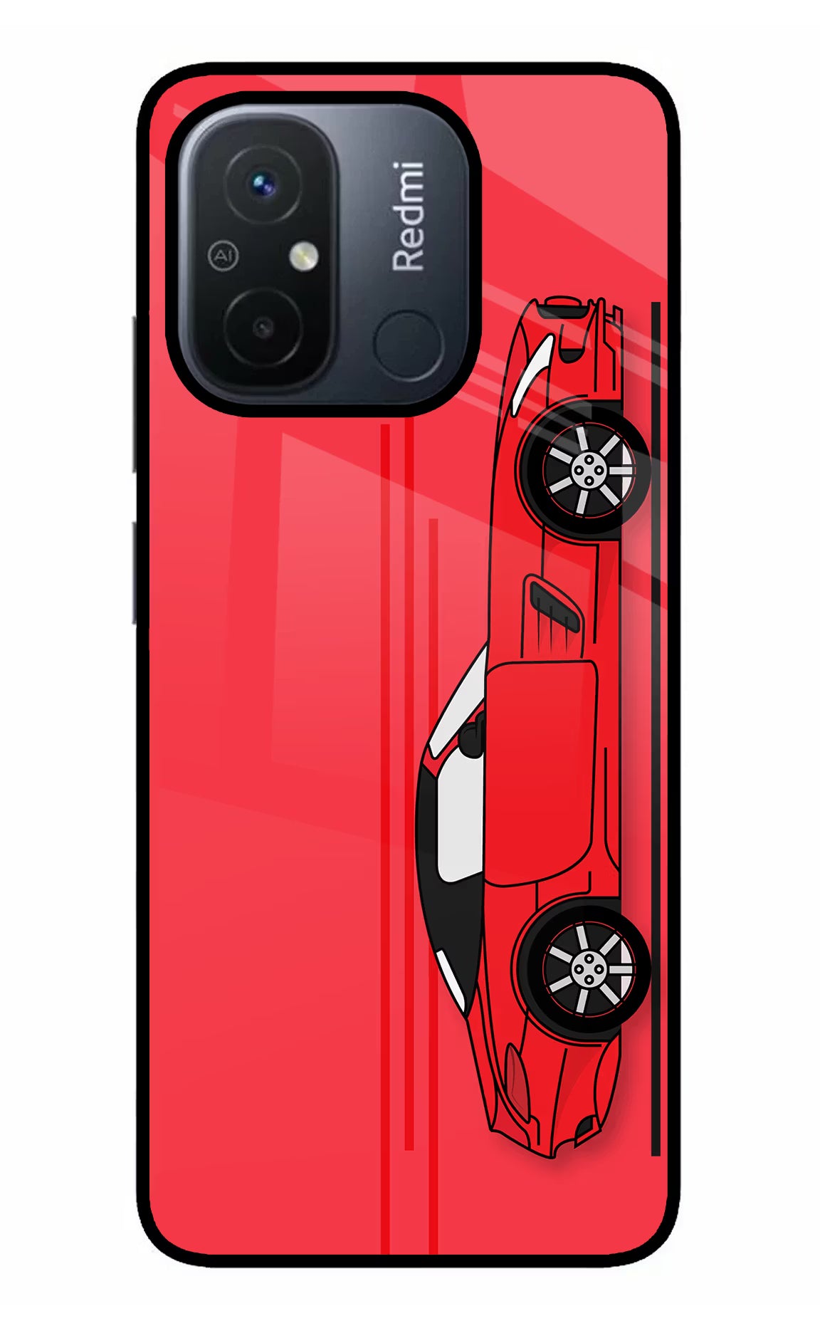 Red Velocity Redmi 12C Glass Case Back Cover by Casekaro