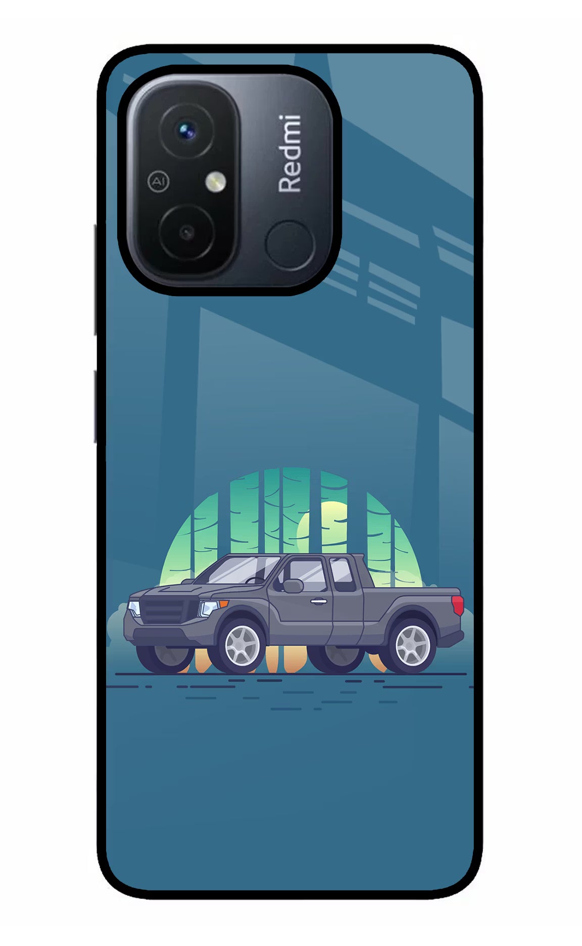 Retro Garage Vibe Redmi 12C Glass Case Back Cover by Casekaro