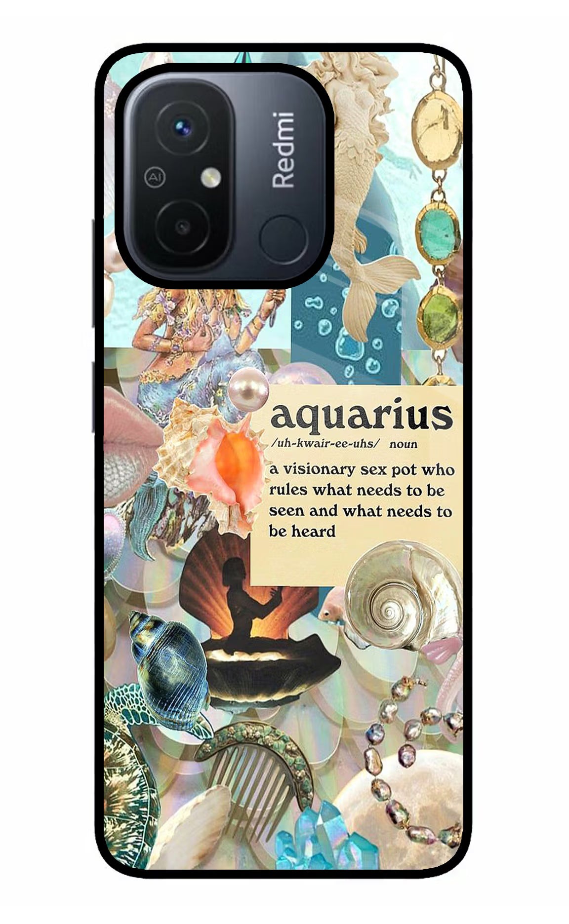 Aquarius Zodiac Redmi 12C Glass Case Back Cover by Casekaro