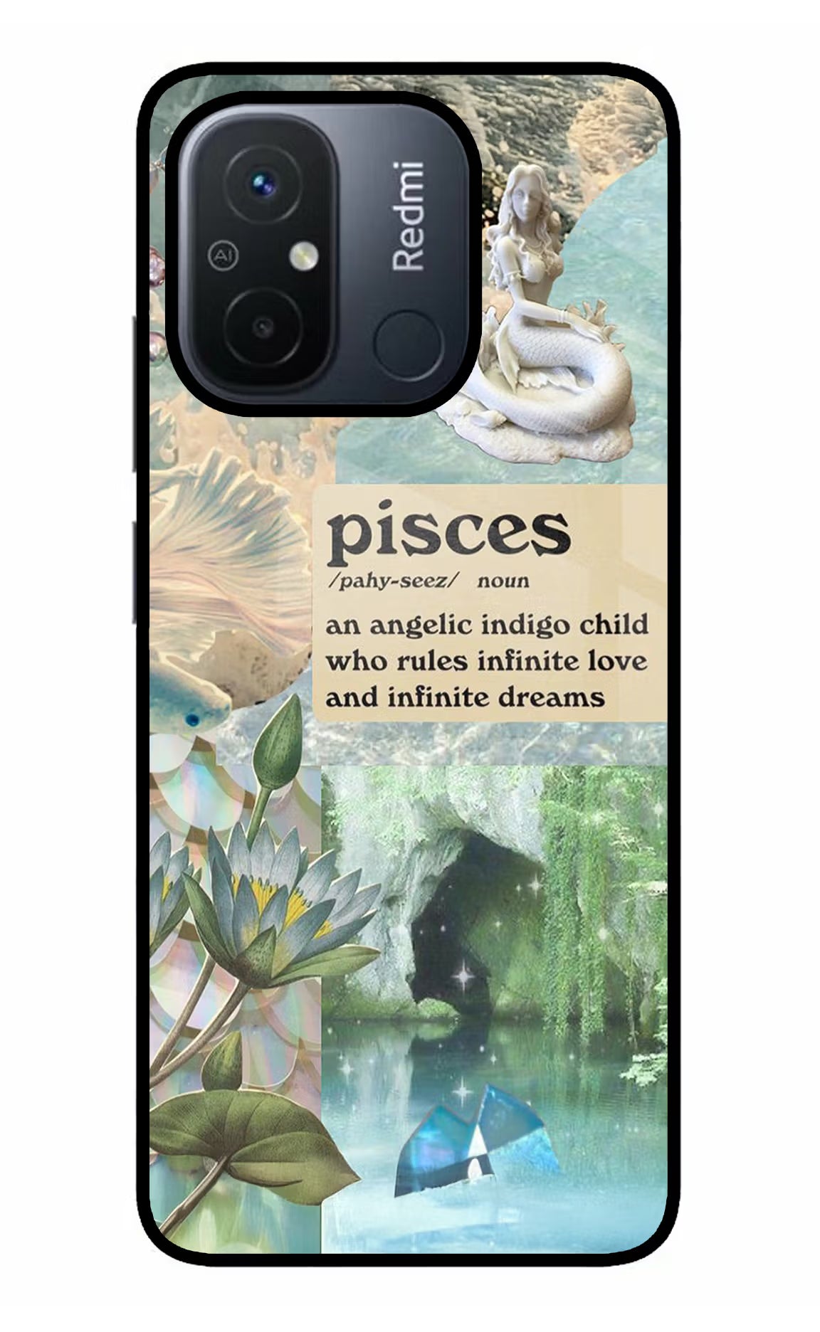 Pisces Zodiac Redmi 12C Glass Case Back Cover by Casekaro