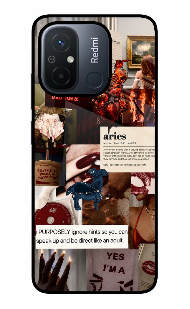 Zodiac Aries Redmi 12C Glass Case