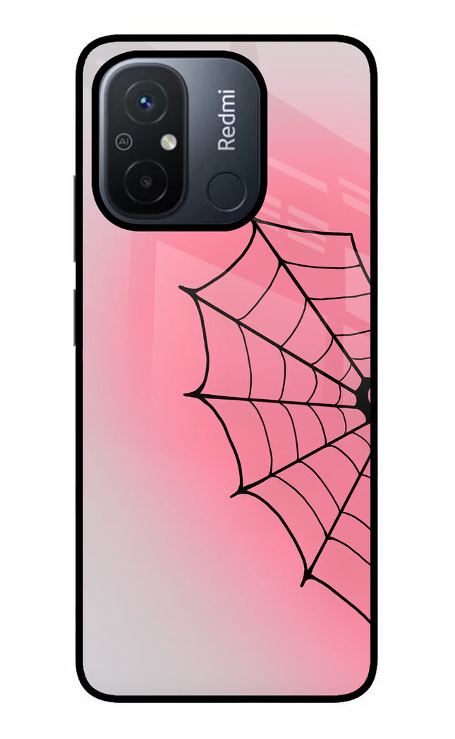 Pink Web Redmi 12C Glass Case