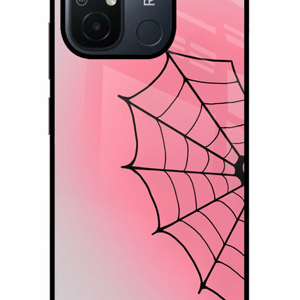 Pink Web Redmi 12C Glass Case Back Cover by Casekaro
