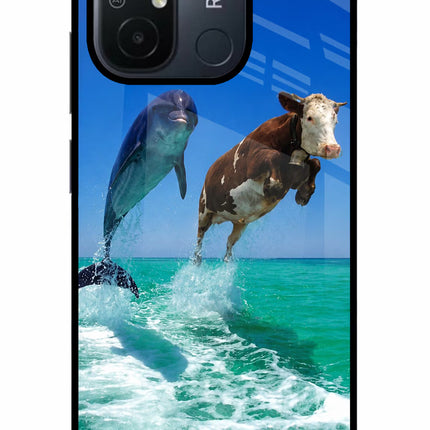 Dolphin vs Cow Redmi 12C Glass Case