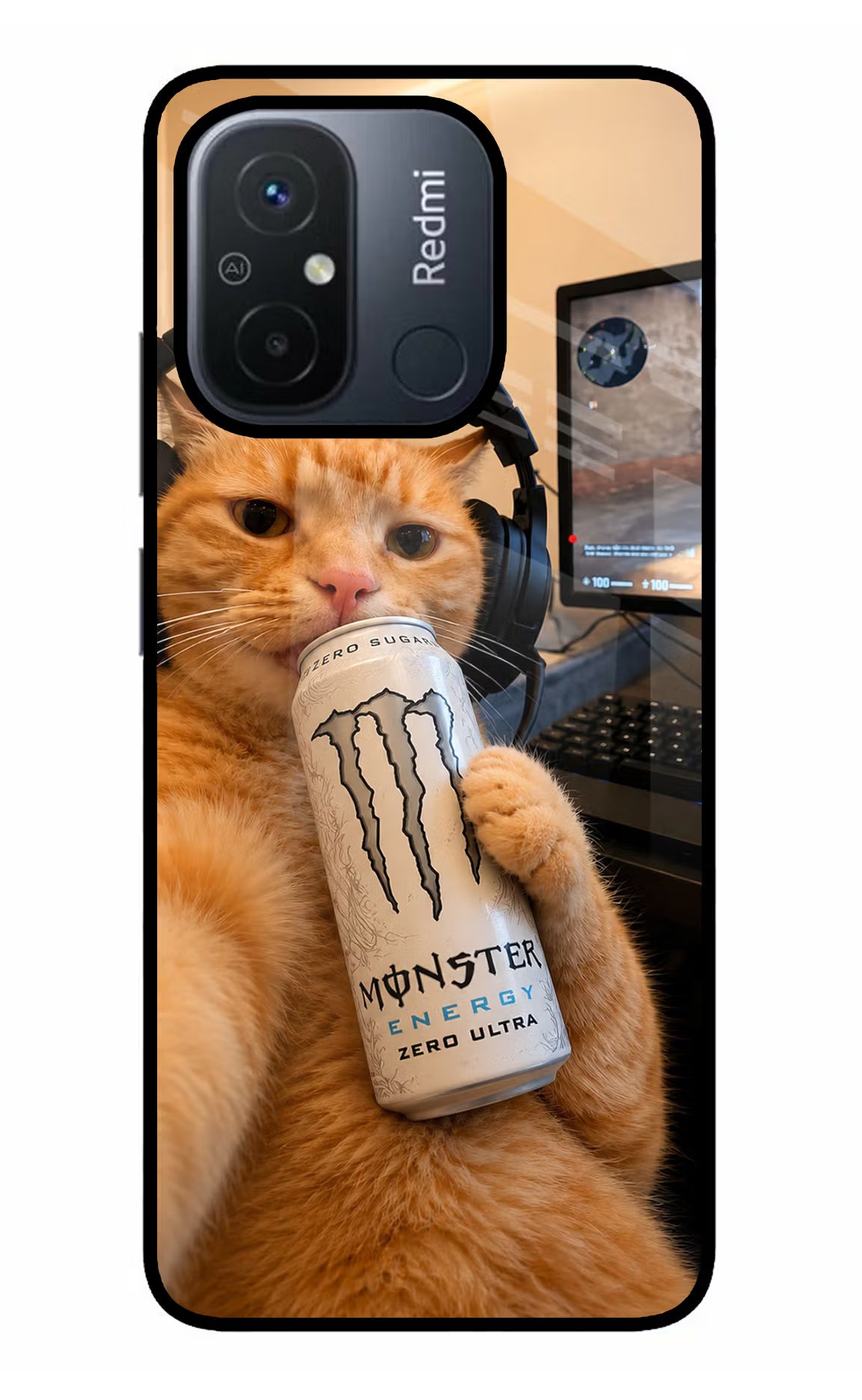 Gamer Cat Energy Redmi 12C Glass Case