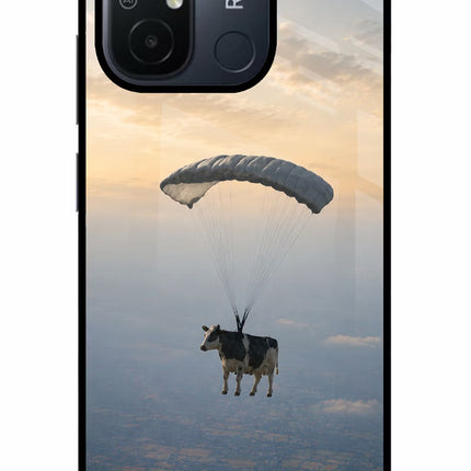 Skydiving Cow Redmi 12C Glass Case