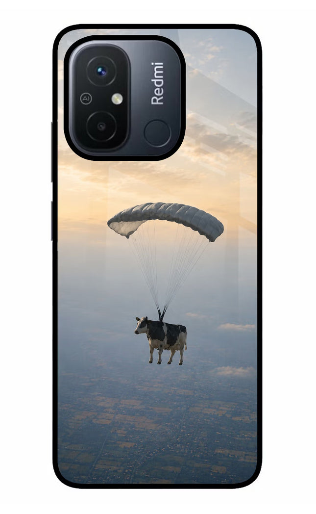 Skydiving Cow Redmi 12C Glass Case