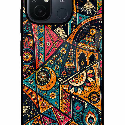 Folk Print Redmi 12C Glass Case