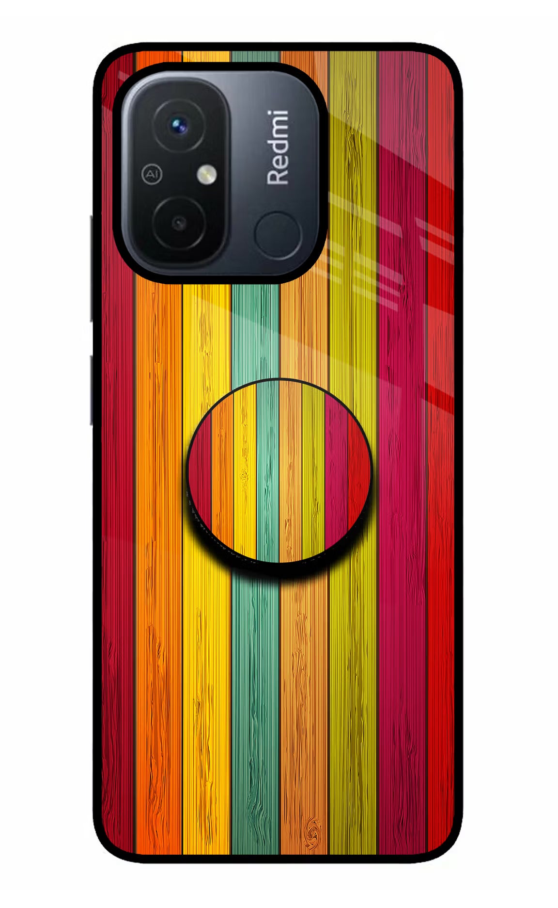 Multicolor Wooden Redmi 12C Pop Case by Casekaro
