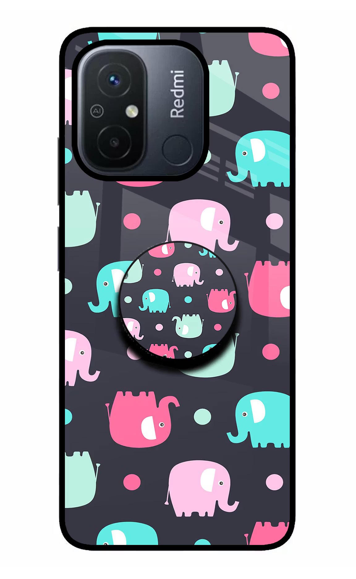 Baby Elephants Redmi 12C Glass Case
