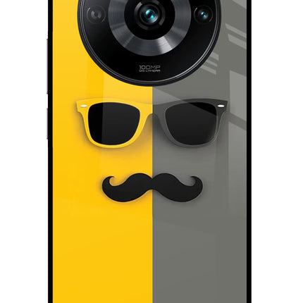 Sunglasses with Mustache Realme 11 Pro/Pro+ 5G Glass Case Back Cover by Casekaro