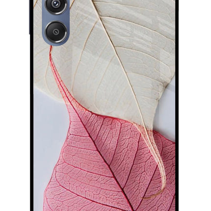 White Pink Leaf Samsung M34 5G/F34 5G Glass Case Back Cover by Casekaro