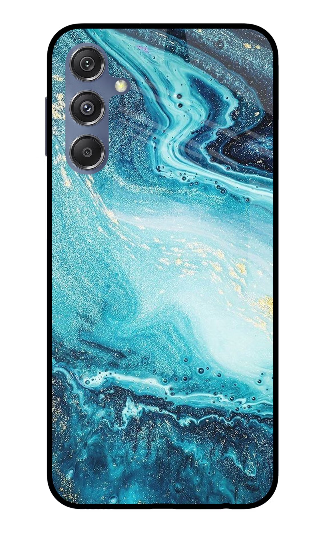 Blue Glitter Marble Samsung M34 5G/F34 5G Glass Case Back Cover by Casekaro