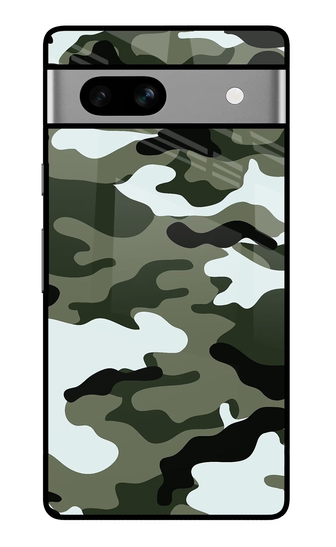 Camouflage Google Pixel 7A Glass Case Back Cover by Casekaro