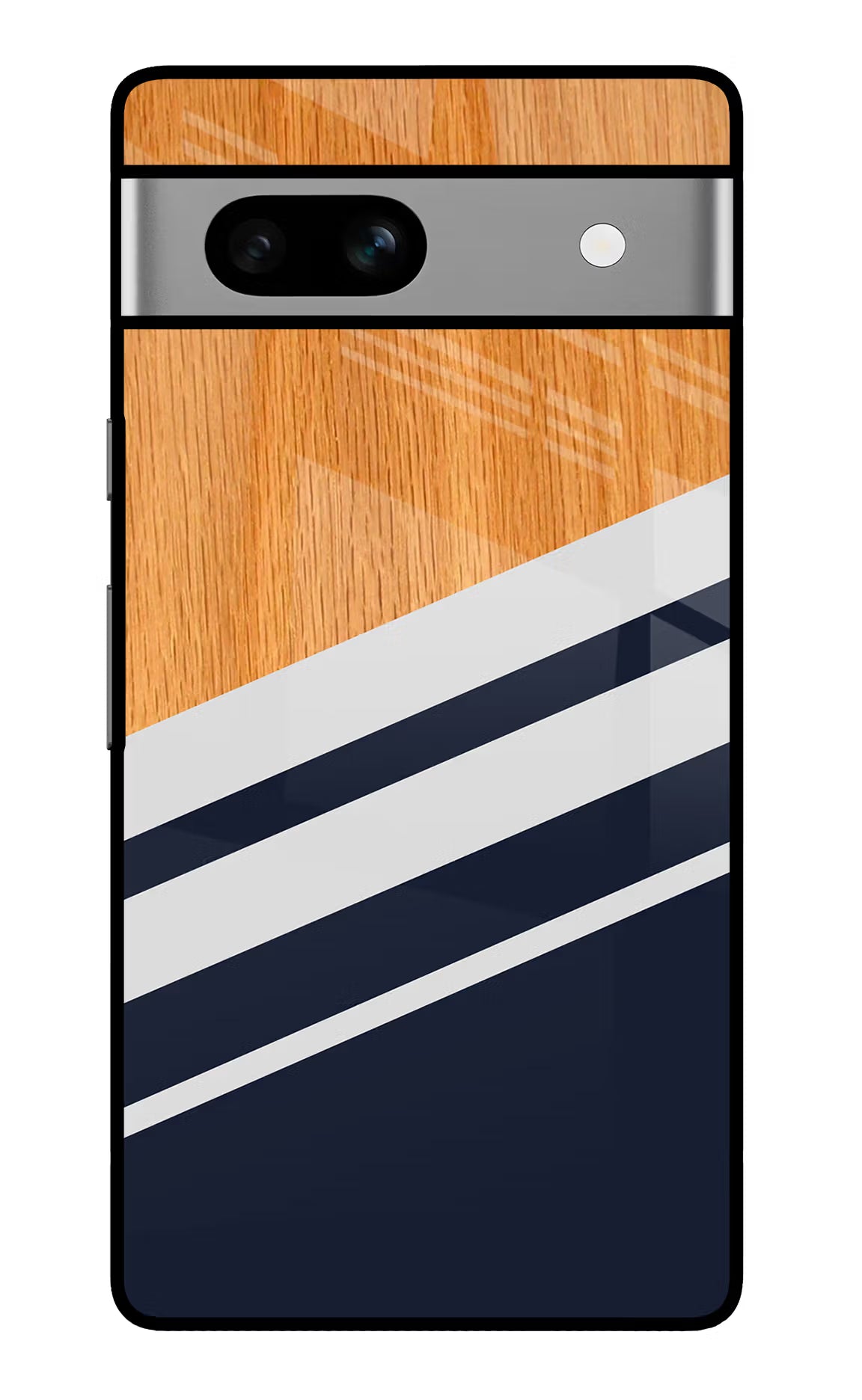 Blue and white wooden Google Pixel 7A Glass Case Back Cover by Casekaro