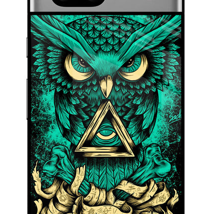 Green Owl Google Pixel 7A Glass Case