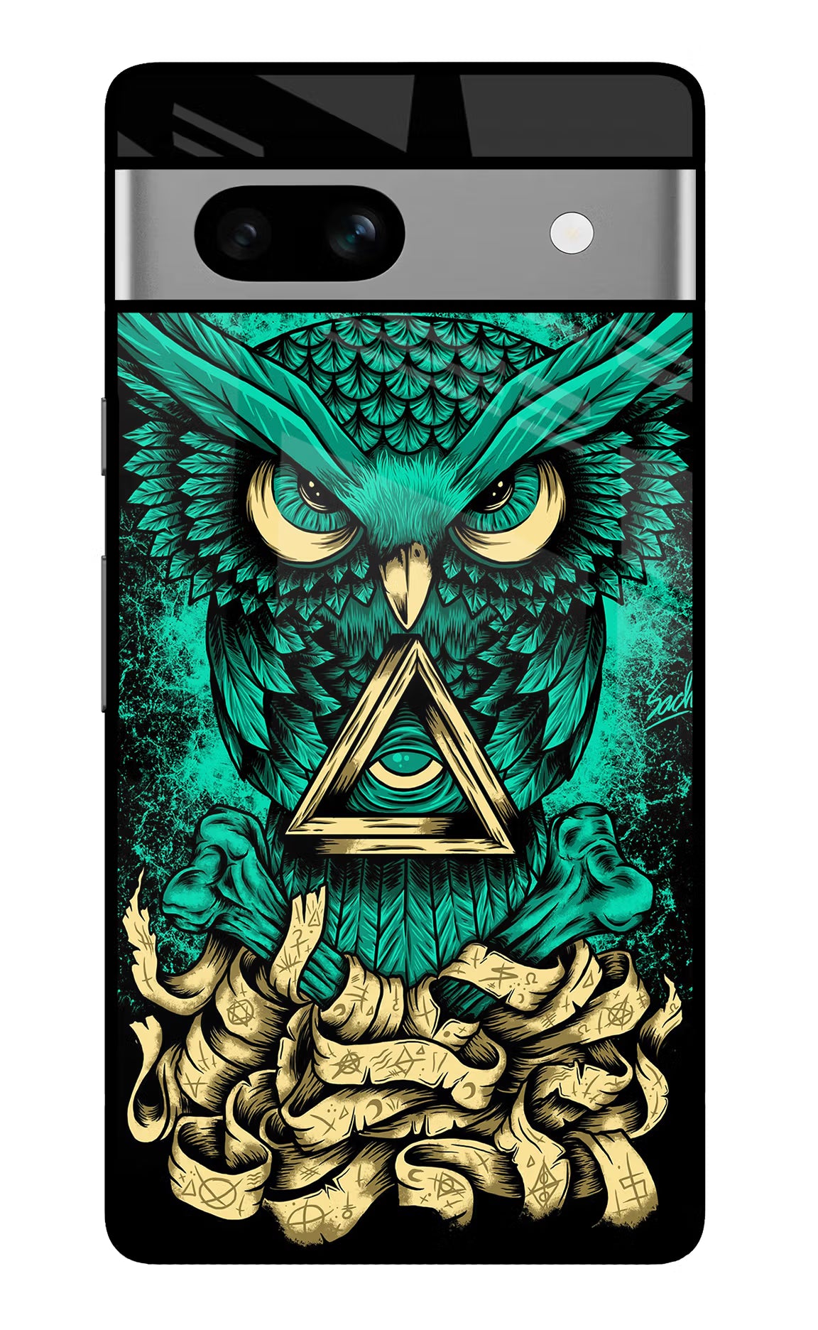 Green Owl Google Pixel 7A Glass Case Back Cover by Casekaro