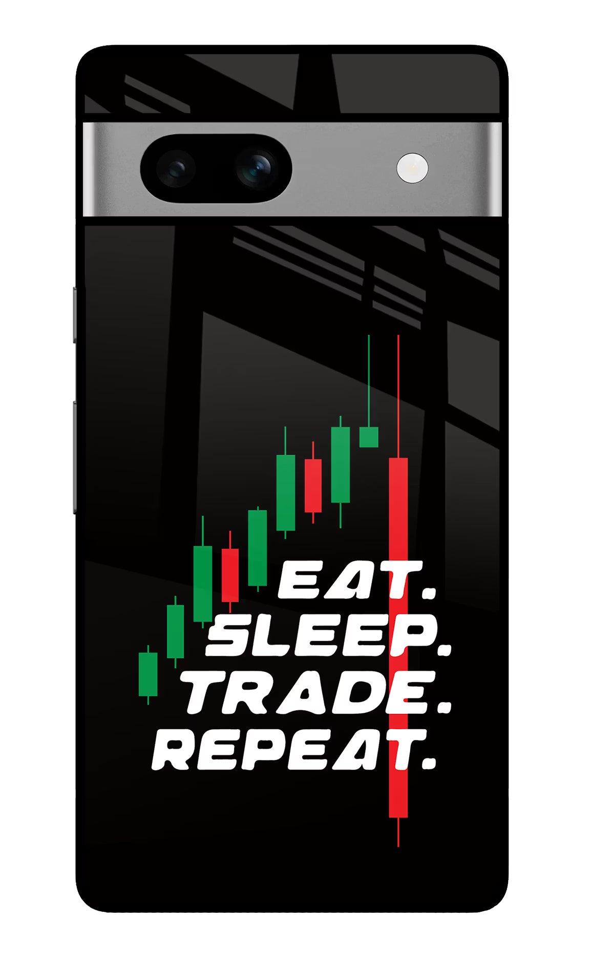 Eat Sleep Trade Repeat Google Pixel 7A Glass Case Back Cover by Casekaro