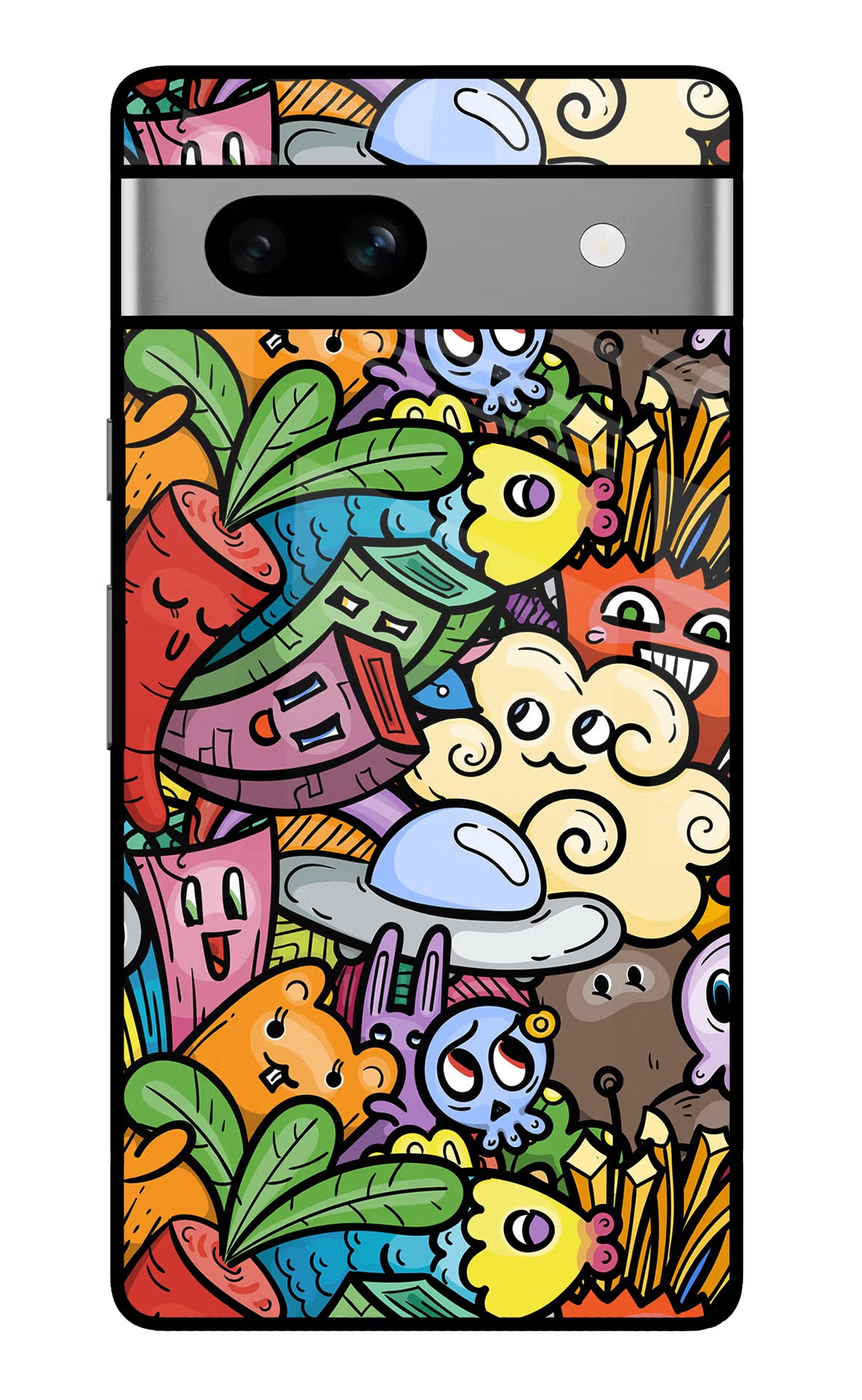 Veggie Doodle Google Pixel 7A Glass Case Back Cover by Casekaro