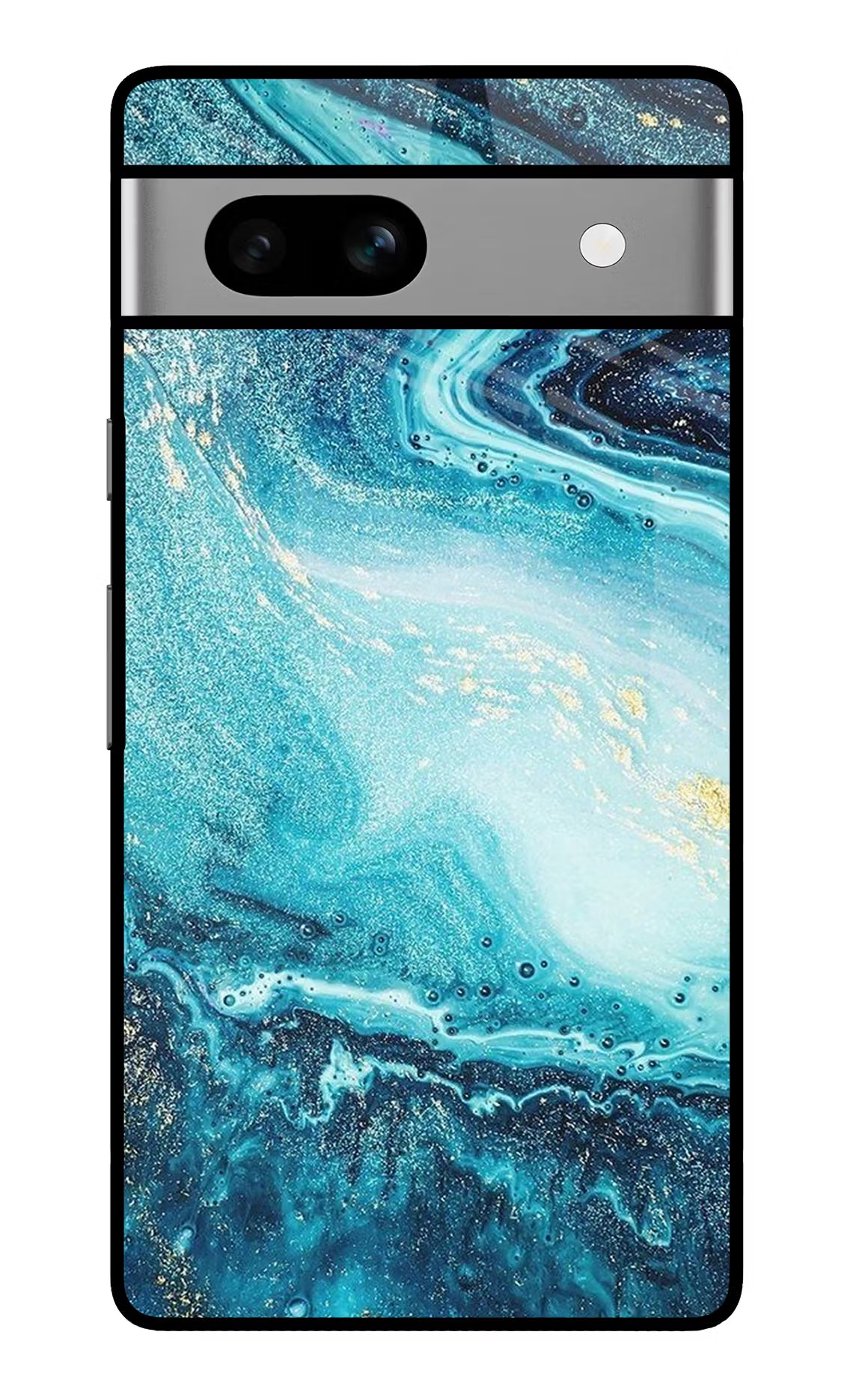 Blue Glitter Marble Google Pixel 7A Glass Case Back Cover by Casekaro