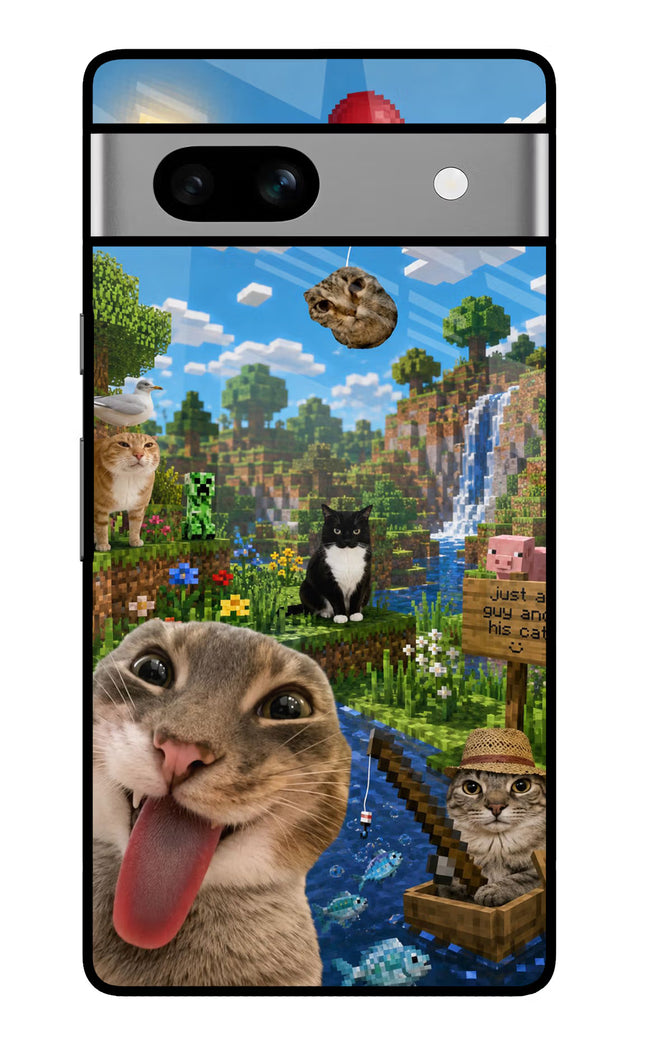 Minecraft Cat Chaos Google Pixel 7A Glass Case