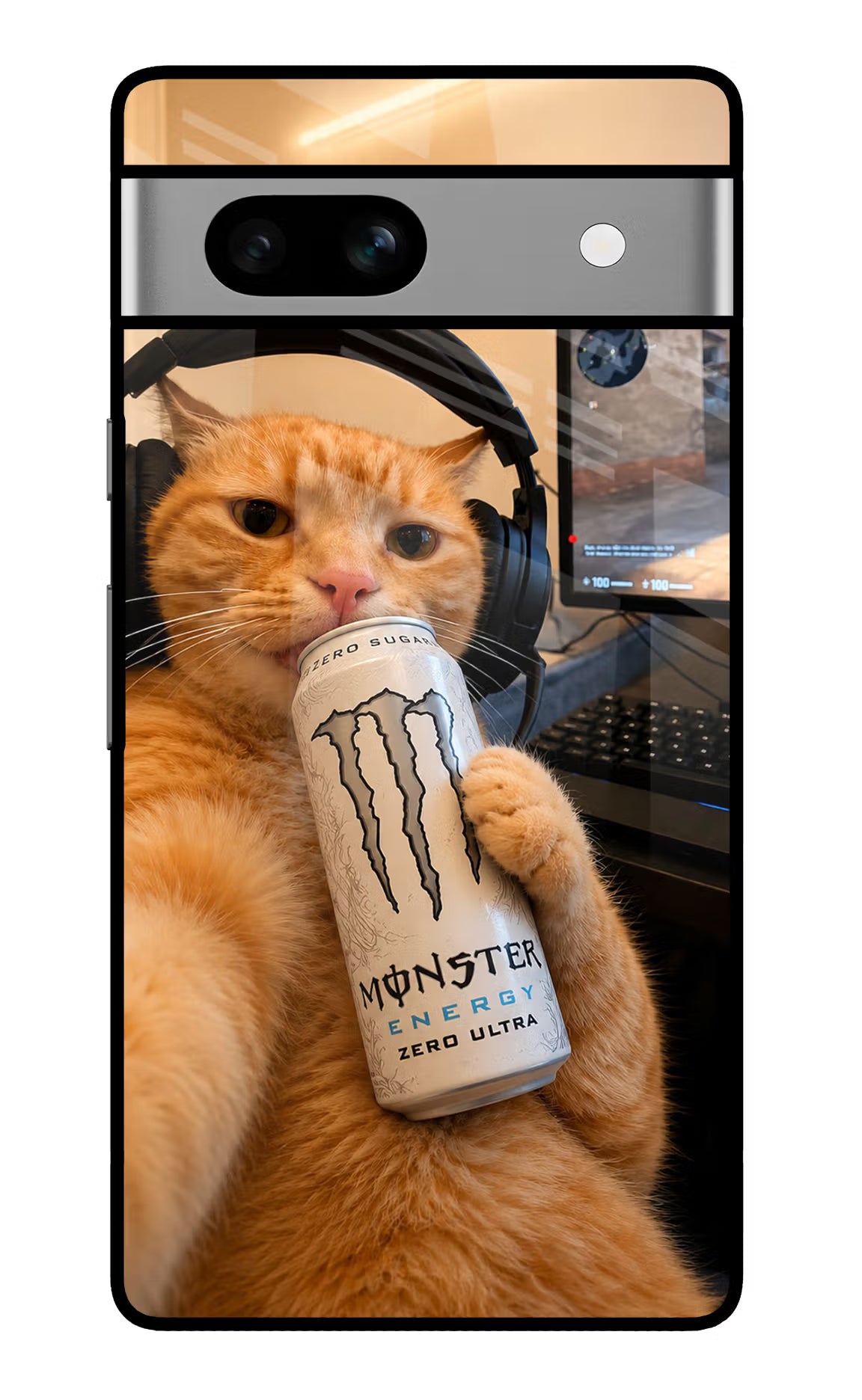 Gamer Cat Energy Google Pixel 7A Glass Case