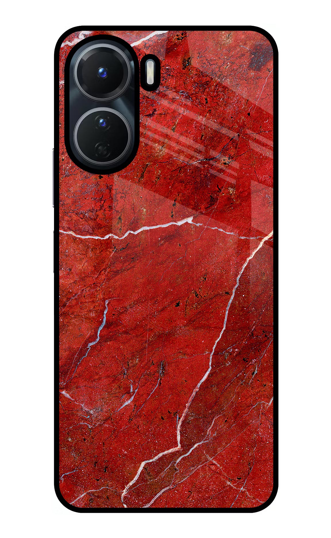 Red Marble Design Vivo T2x 5G Glass Case Back Cover by Casekaro