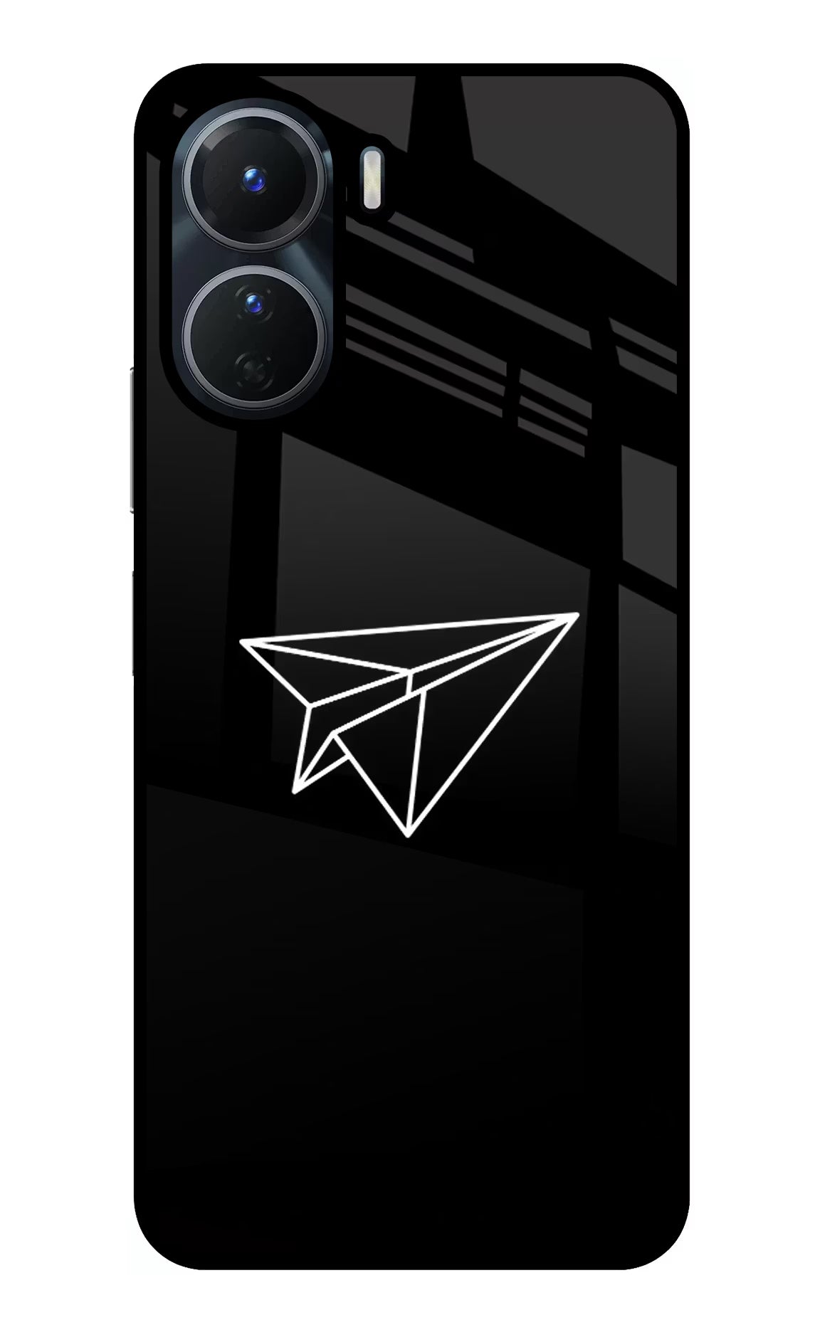 Paper Plane White Vivo T2x 5G Glass Case Back Cover by Casekaro