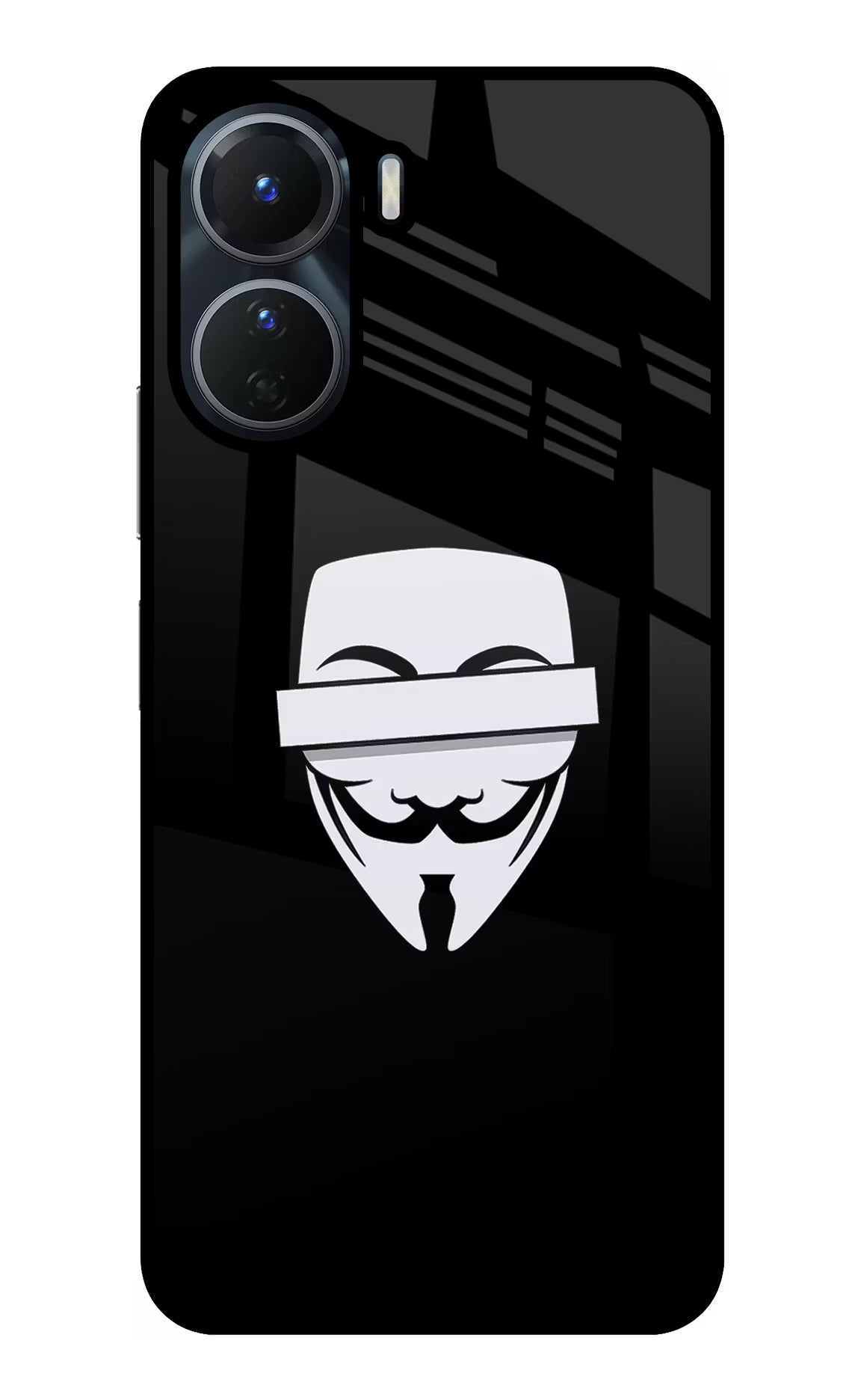 Anonymous Face Vivo T2x 5G Glass Case Back Cover by Casekaro