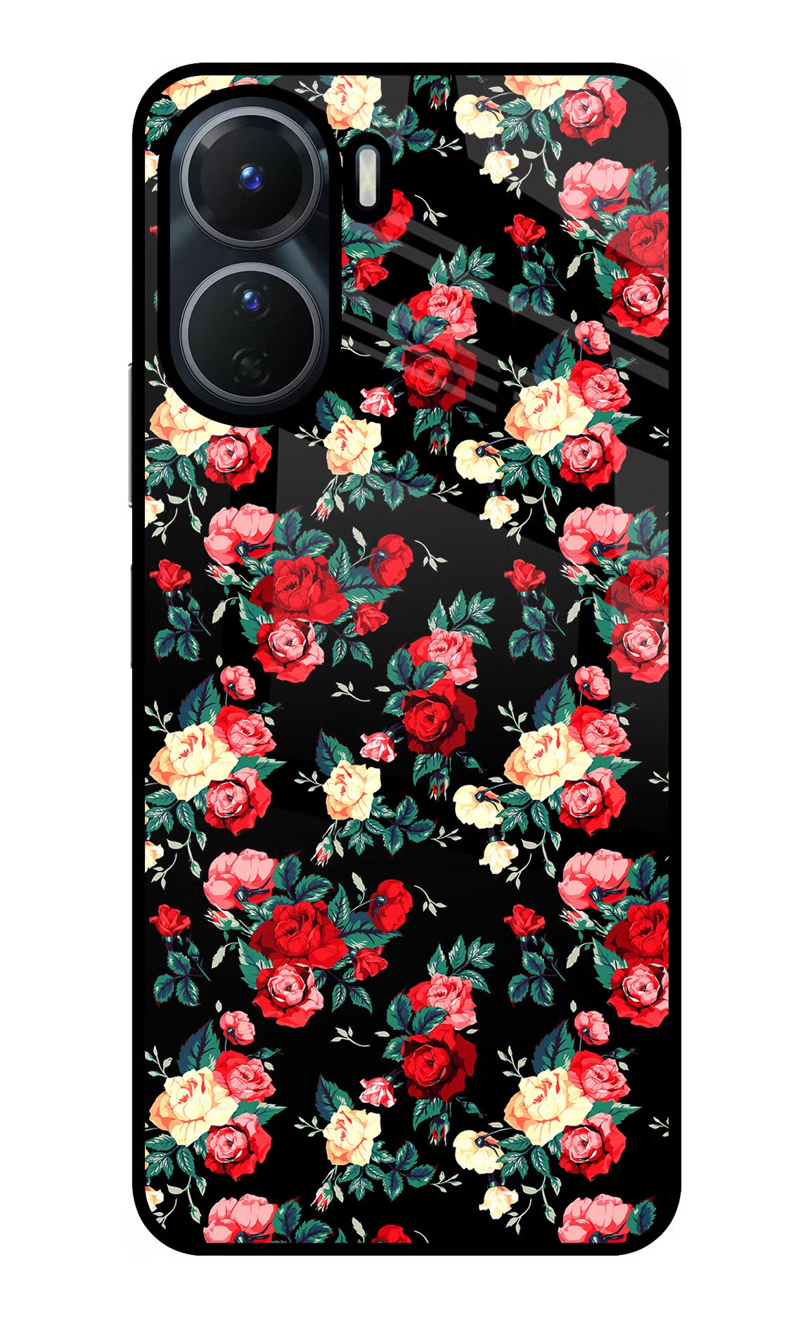 Rose Pattern Vivo T2x 5G Glass Case Back Cover by Casekaro