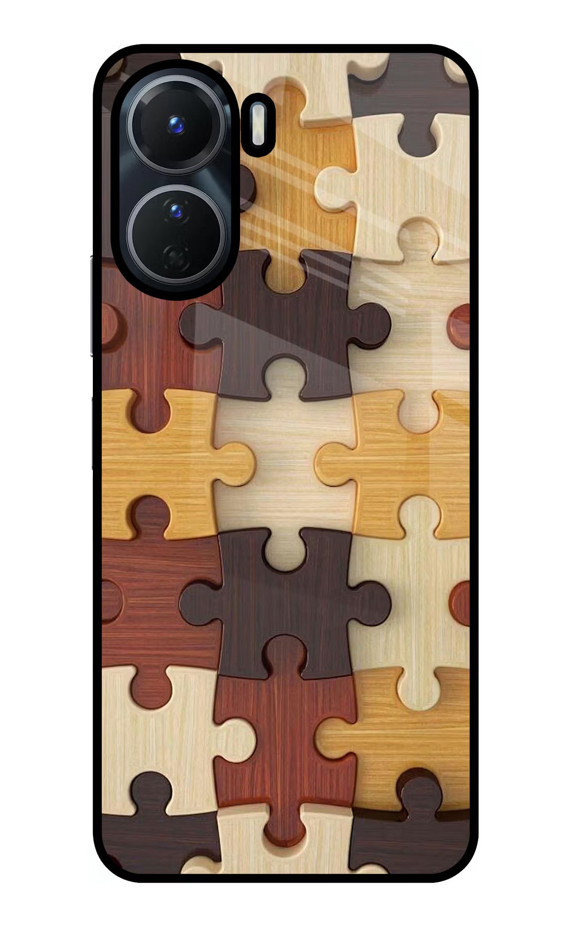 Wooden Puzzle Vivo T2x 5G Glass Case Back Cover by Casekaro