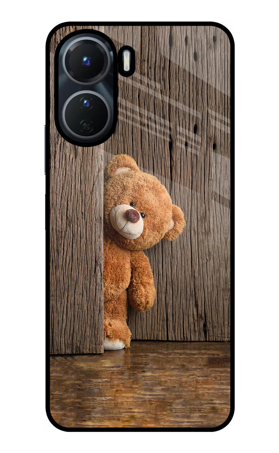 Teddy Wooden Vivo T2x 5G Back Cover, Glass case