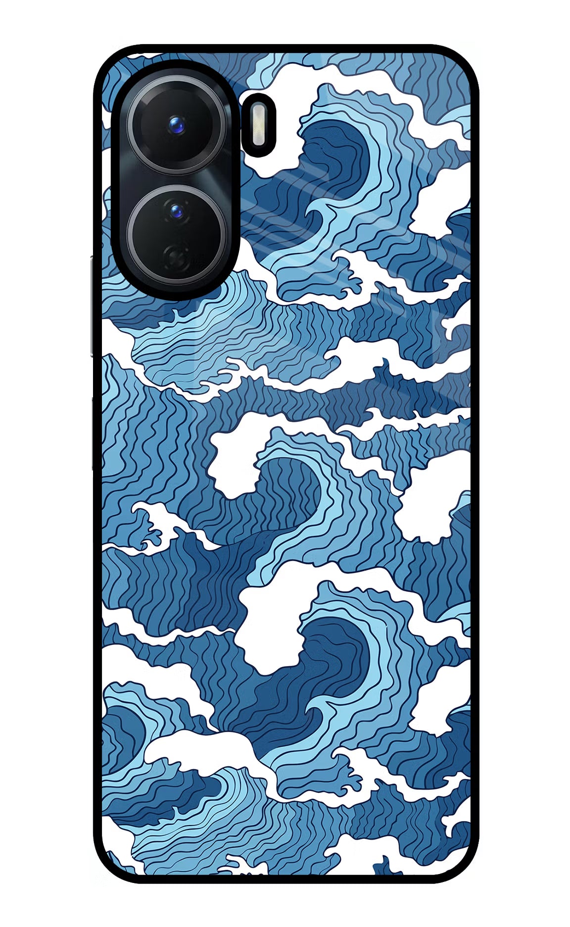 Blue Waves Vivo T2x 5G Glass Case Back Cover by Casekaro