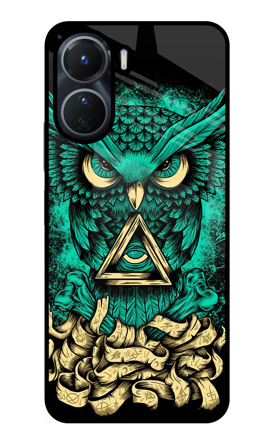 Green Owl Vivo T2x 5G Glass Case Back Cover by Casekaro