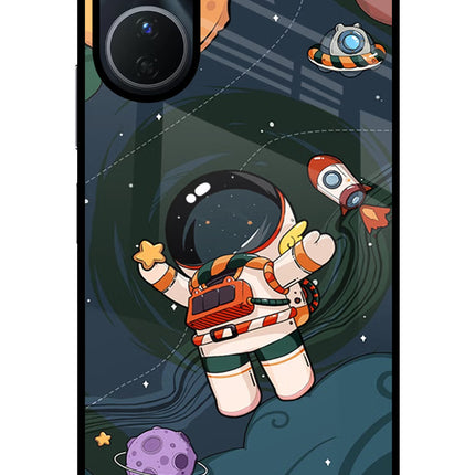 Cartoon Astronaut Vivo T2x 5G Glass Case Back Cover by Casekaro