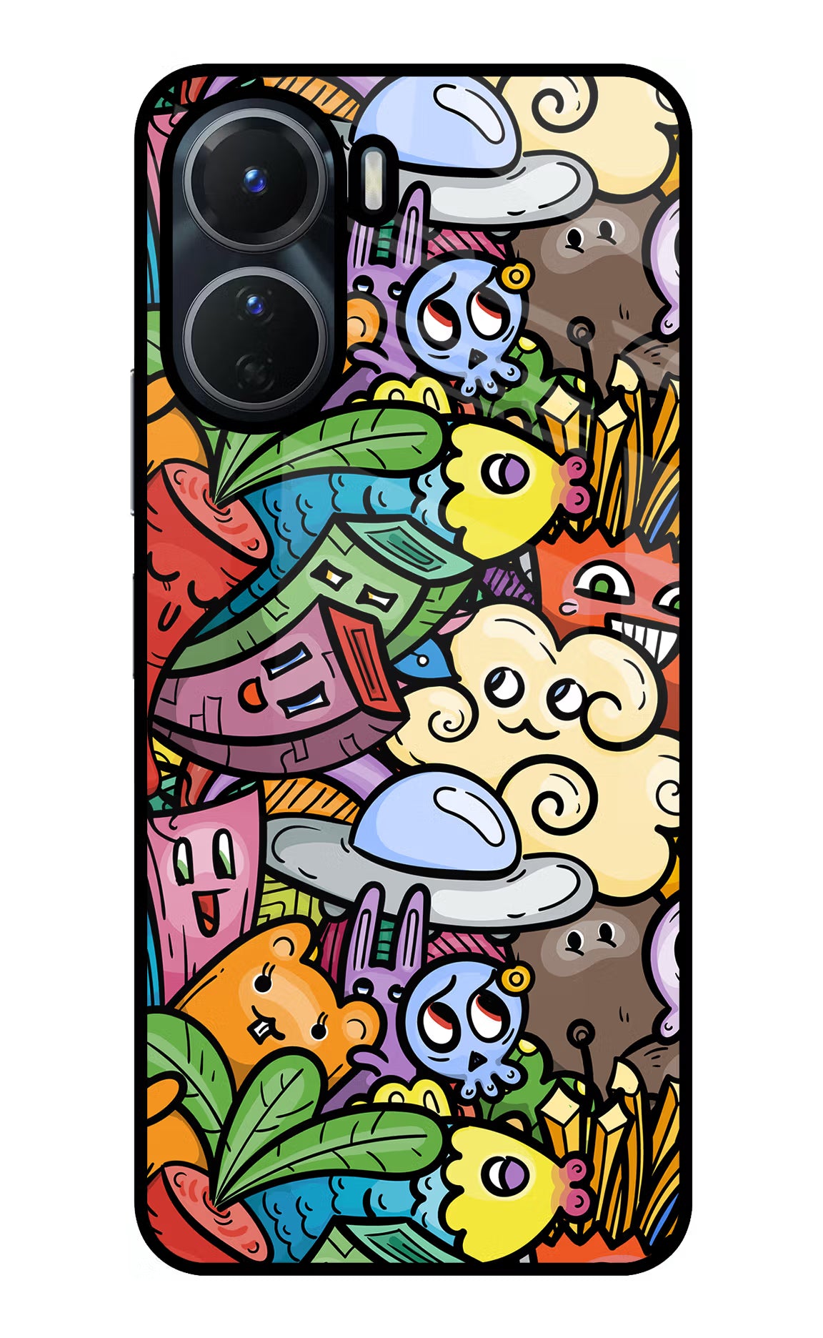 Veggie Doodle Vivo T2x 5G Glass Case Back Cover by Casekaro