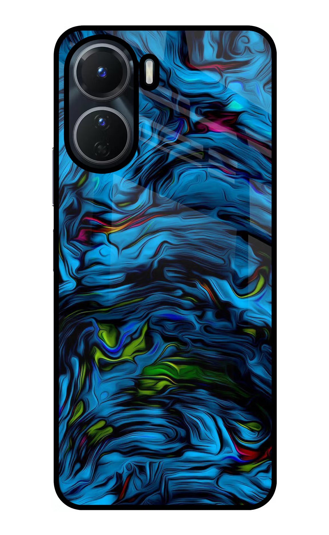 Dark Blue Abstract Vivo T2x 5G Glass Case Back Cover by Casekaro