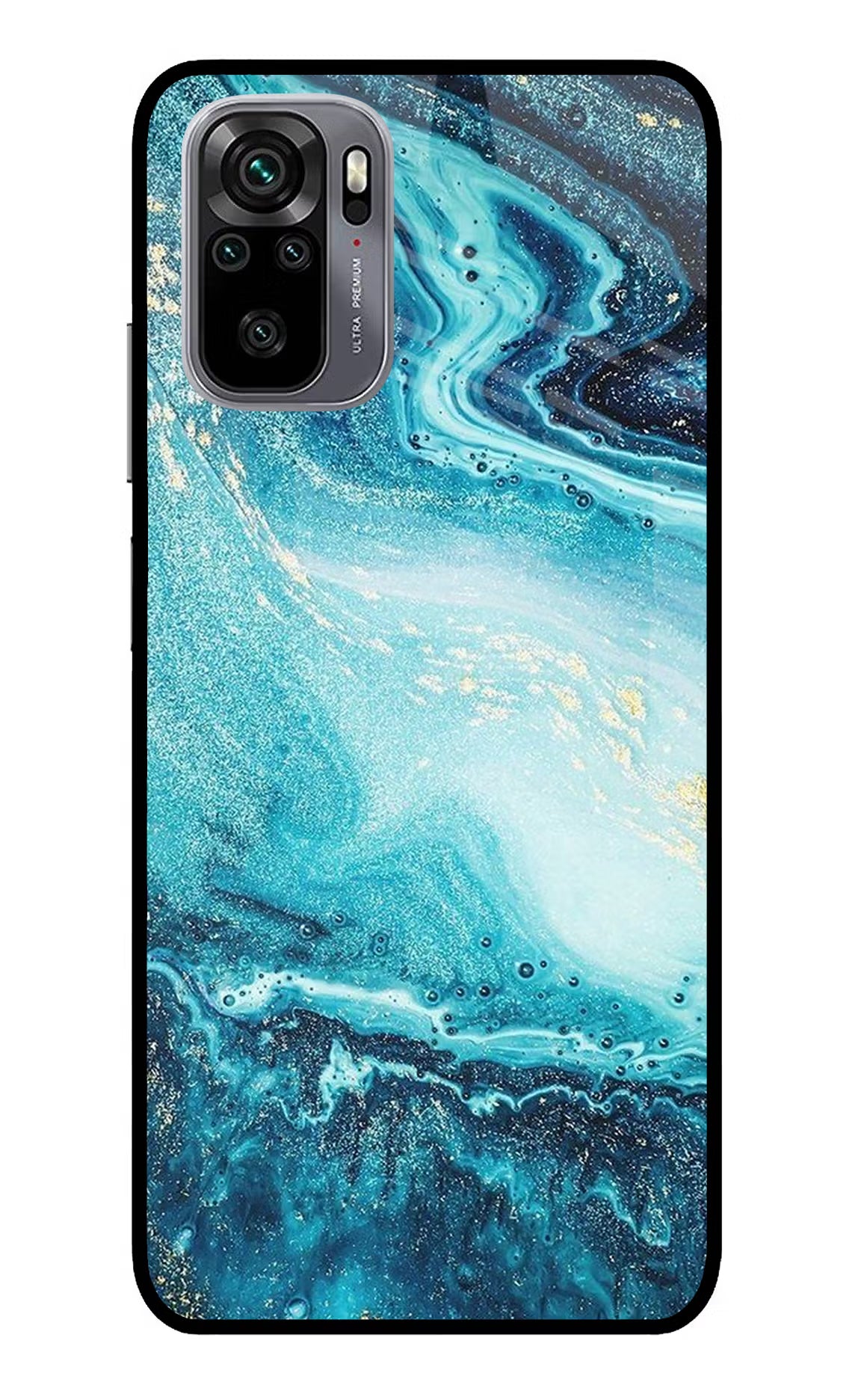 Blue Glitter Marble Redmi Note 11 SE Glass Case Back Cover by Casekaro
