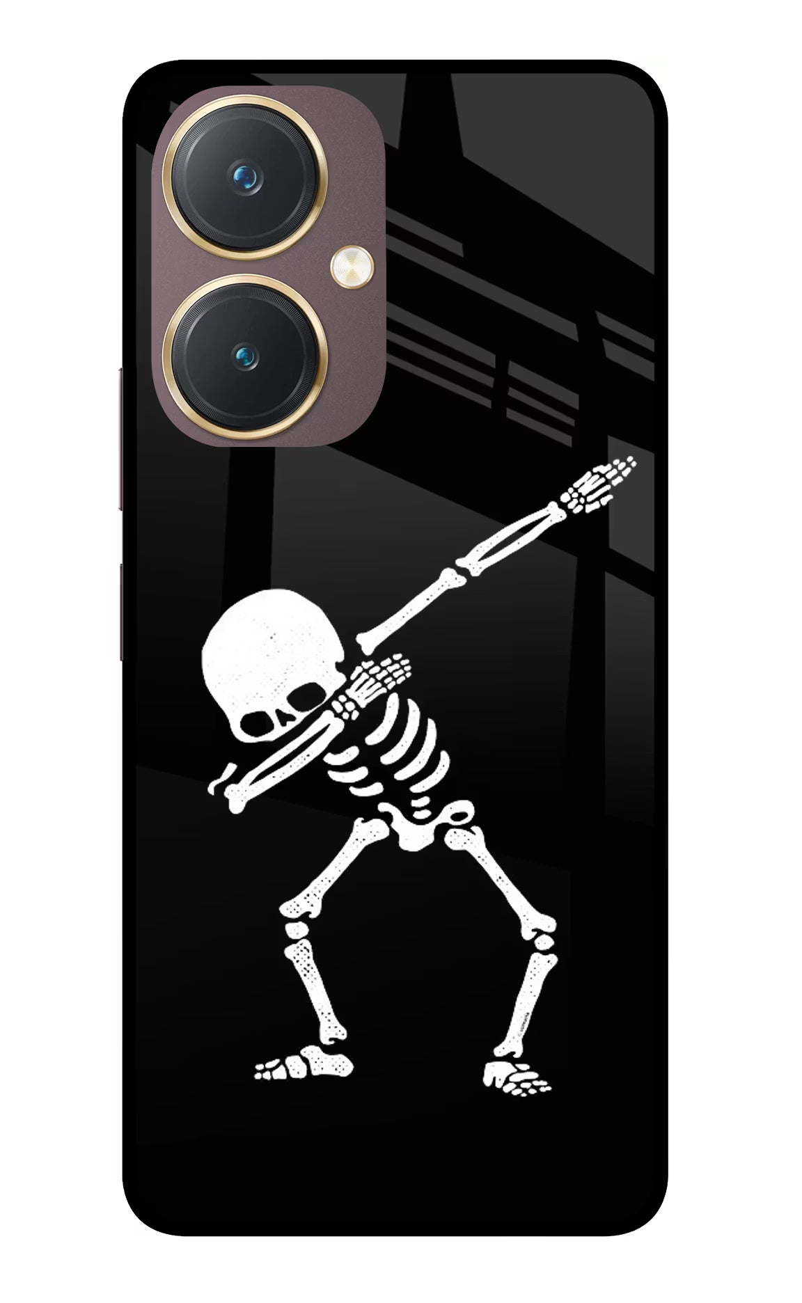 Dabbing Skeleton Art Vivo Y27 Glass Case Back Cover by Casekaro