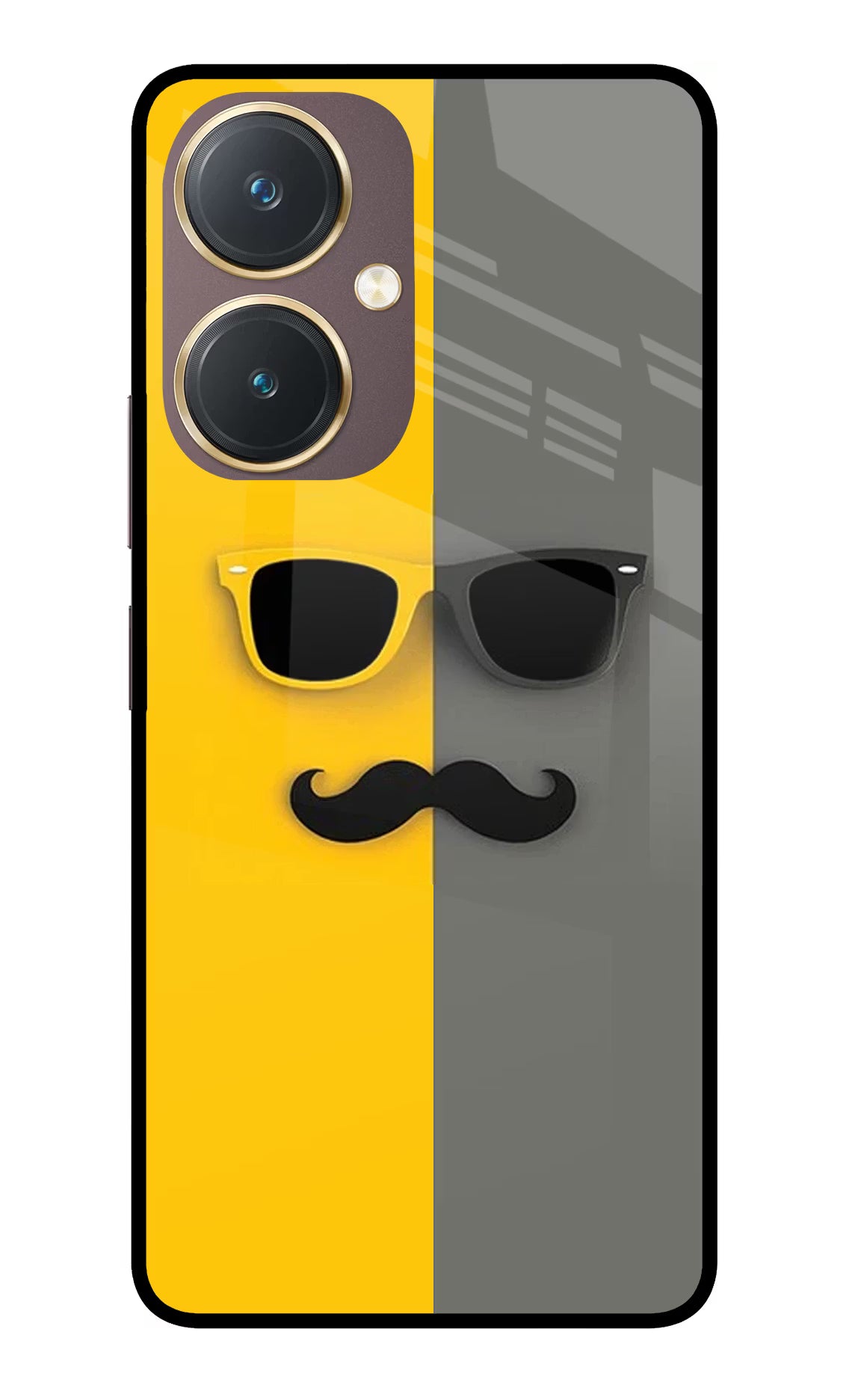 Sunglasses with Mustache Vivo Y27 Glass Case Back Cover by Casekaro