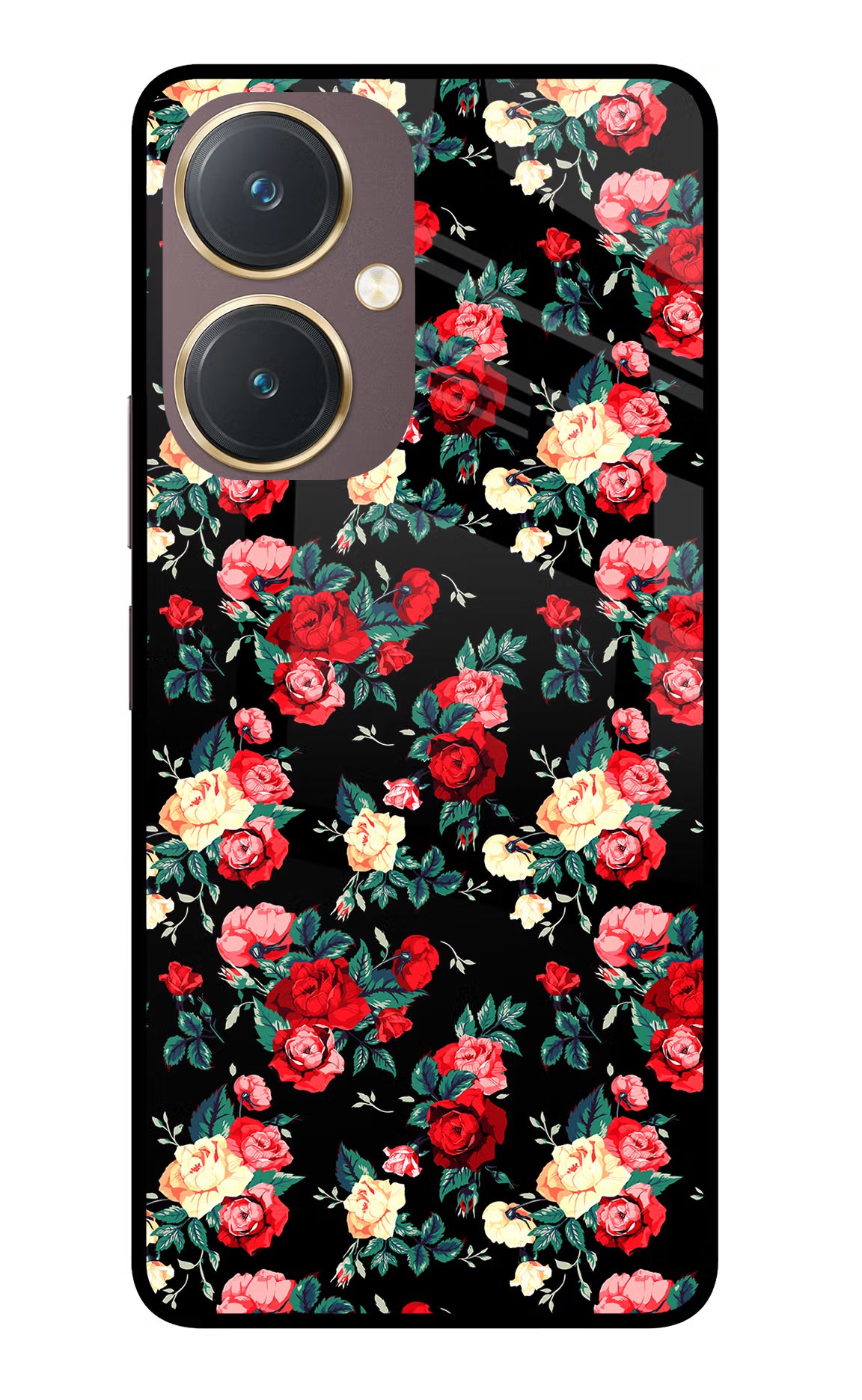 Rose Pattern Vivo Y27 Glass Case Back Cover by Casekaro