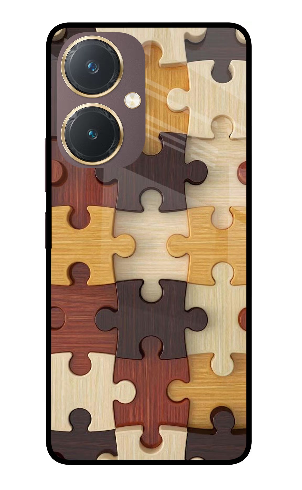 Wooden Puzzle Vivo Y27 Glass Case Back Cover by Casekaro