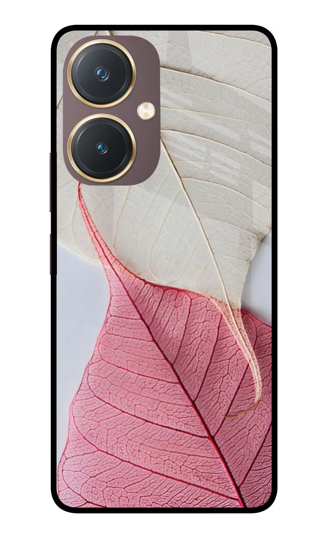 White Pink Leaf Vivo Y27 Glass Case Back Cover by Casekaro