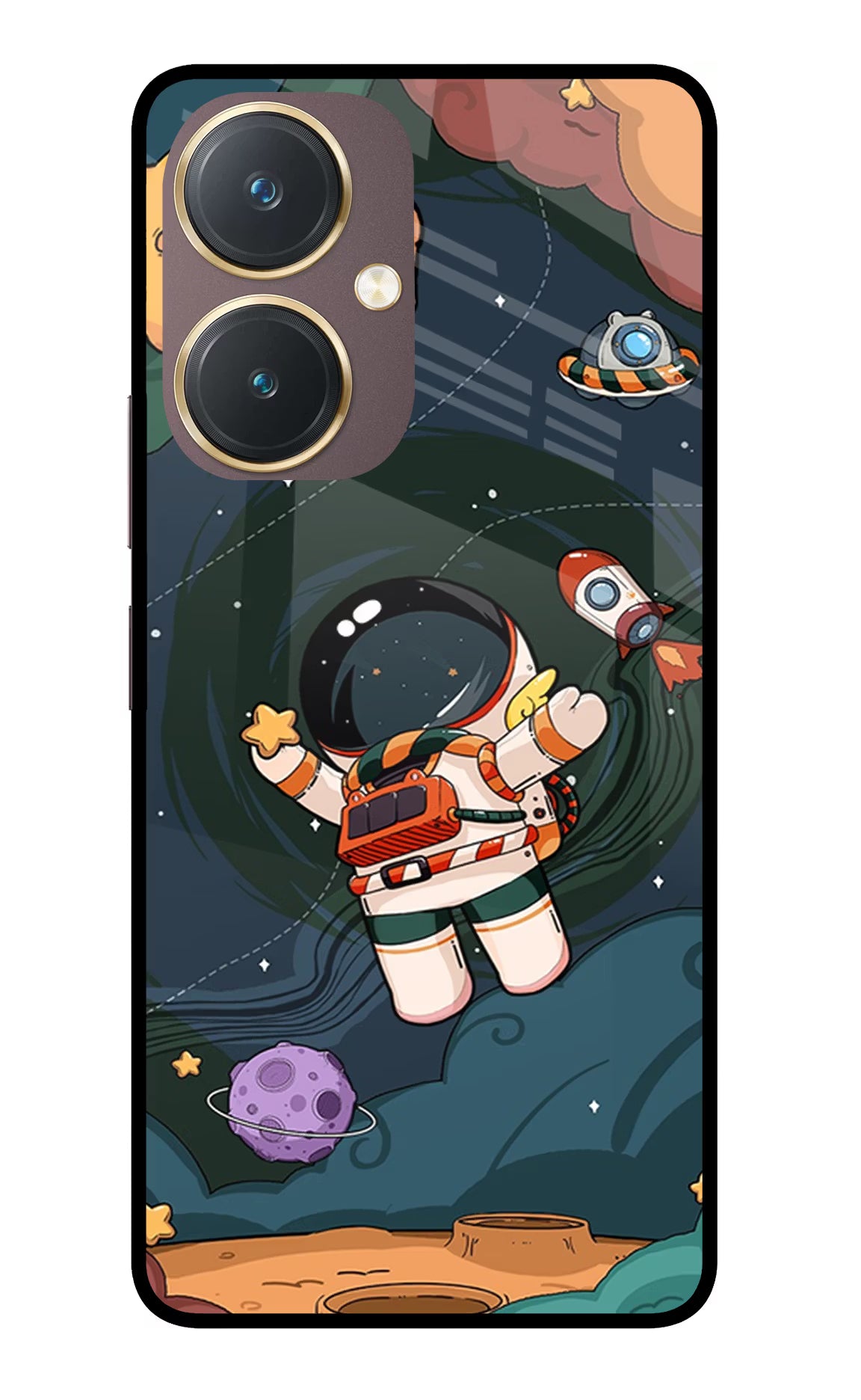Cartoon Astronaut Vivo Y27 Glass Case Back Cover by Casekaro