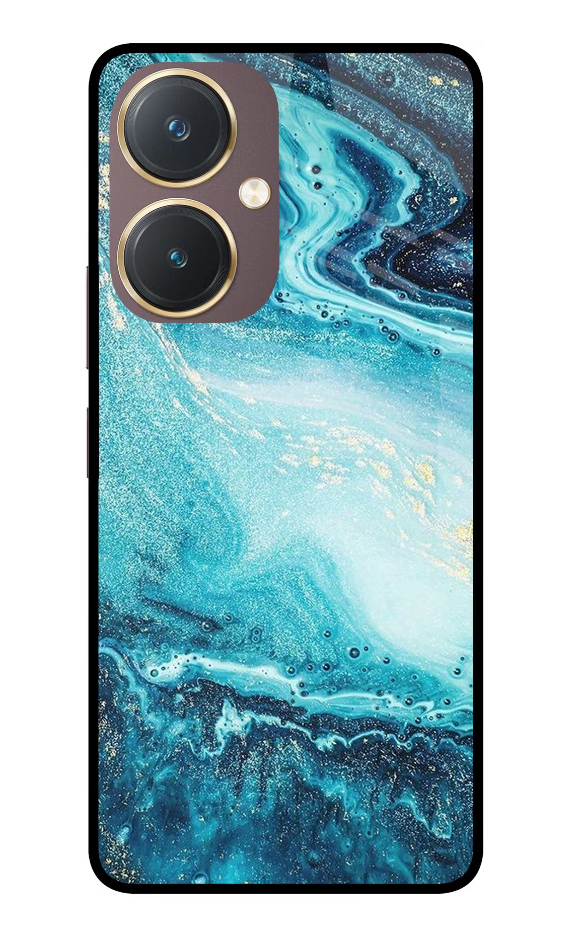 Blue Glitter Marble Vivo Y27 Glass Case