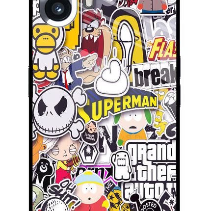 Sticker Bomb Nothing Phone 2 Glass Case Back Cover by Casekaro